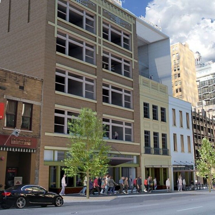 Rendering of the restored brick facades at street level